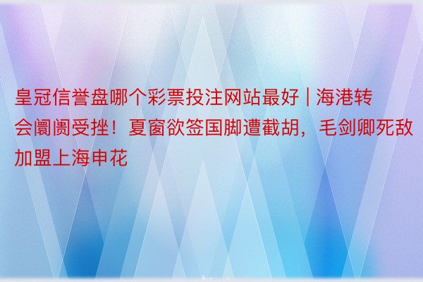 皇冠信誉盘哪个彩票投注网站最好 | 海港转会阛阓受挫！夏窗欲签国脚遭截胡，毛剑卿死敌加盟上海申花